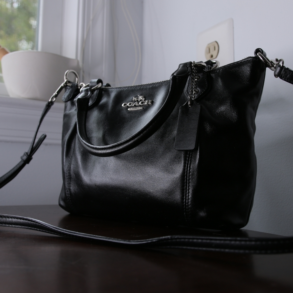 Coach Black Leather Crossbody Satchel Leather Bag